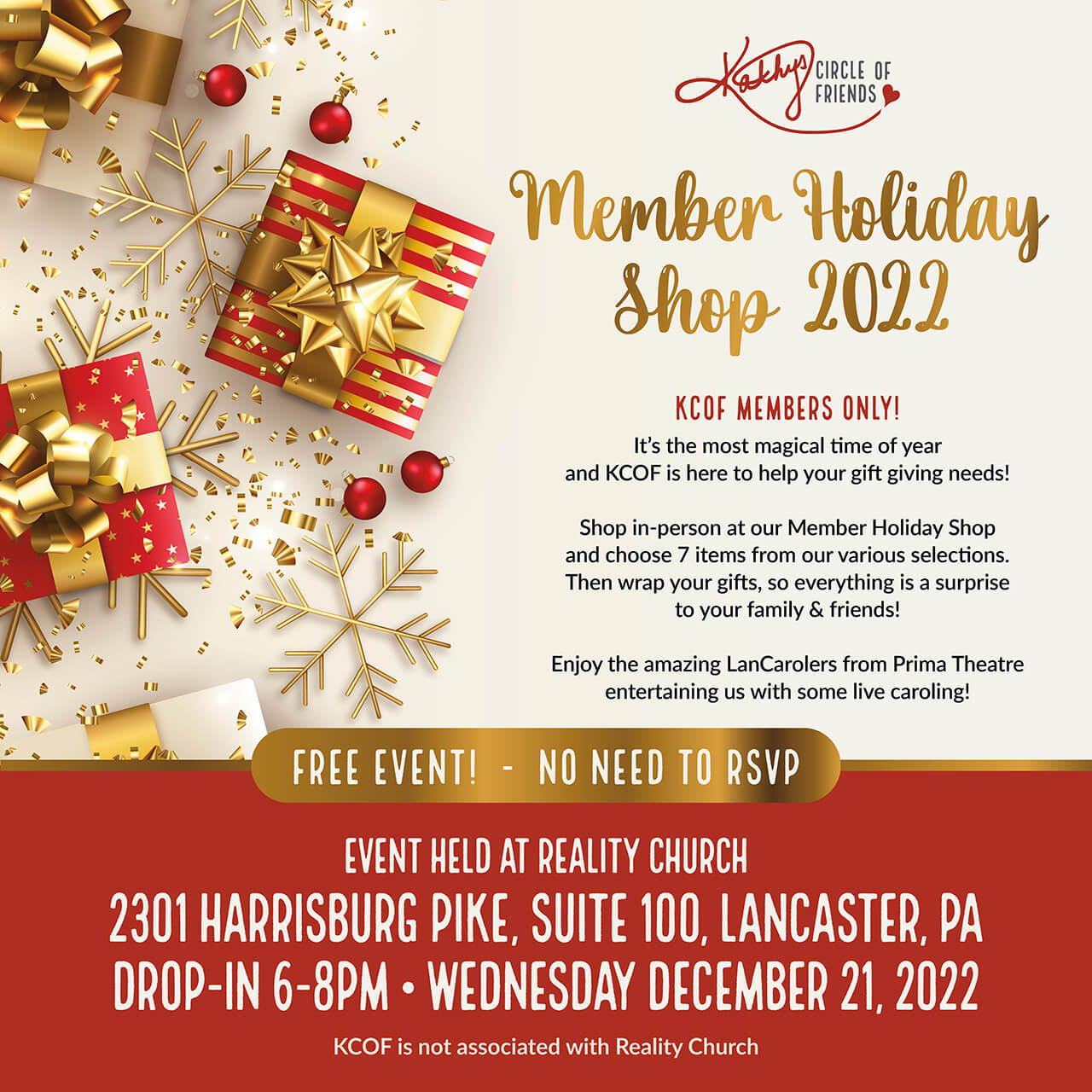 KCOF MEMBER HOLIDAY SHOP DROP-IN W/PRIMA CAROLERS AND SANTA!