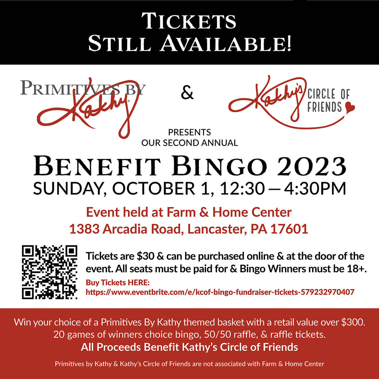 Primitives by Kathy and Kathy's Circle of Friends Presents Our Second Annual BENEFIT BINGO