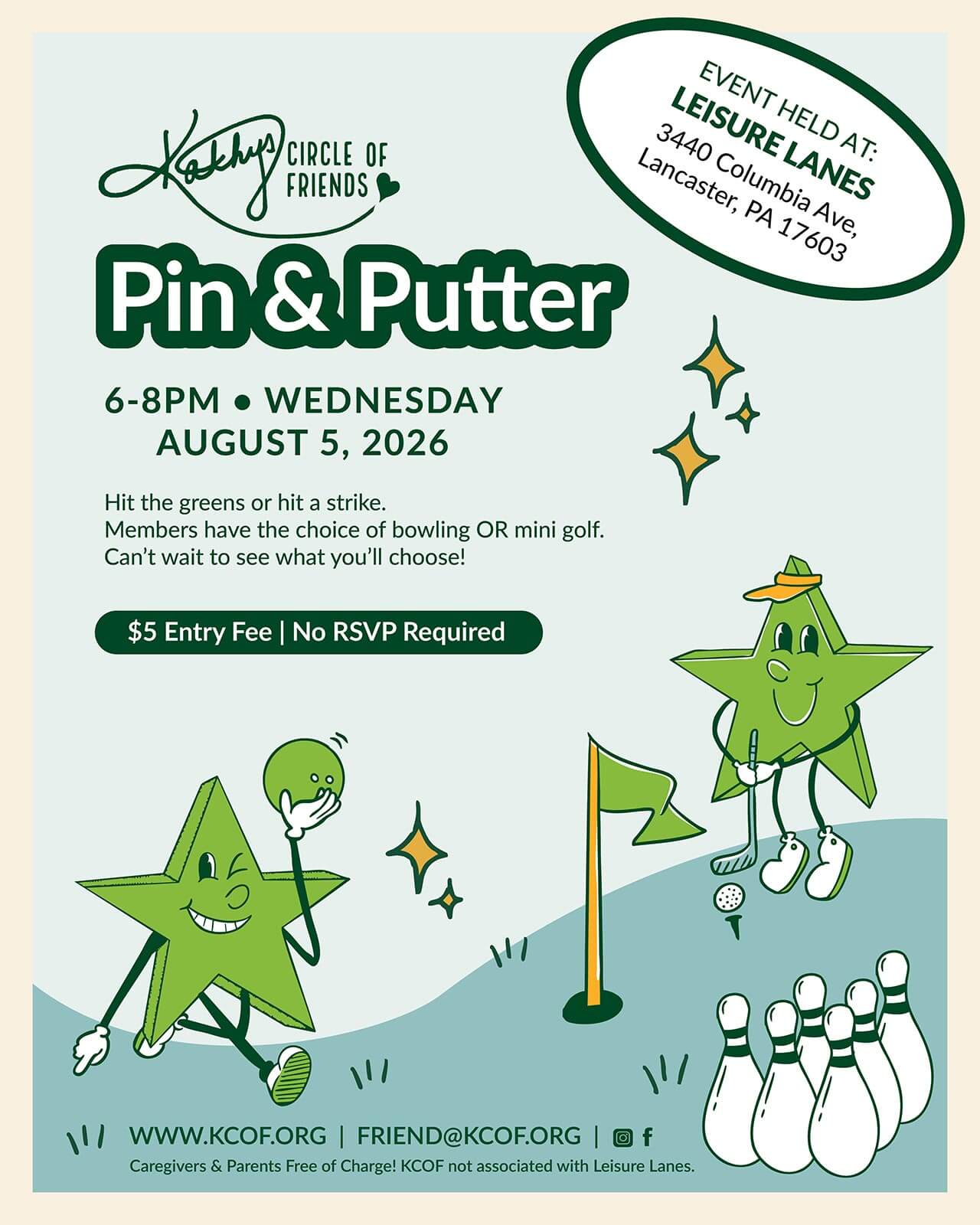 Pin & Putter at Leisure Lanes Aug 5, 2026 - Kathy's Circle of Friends