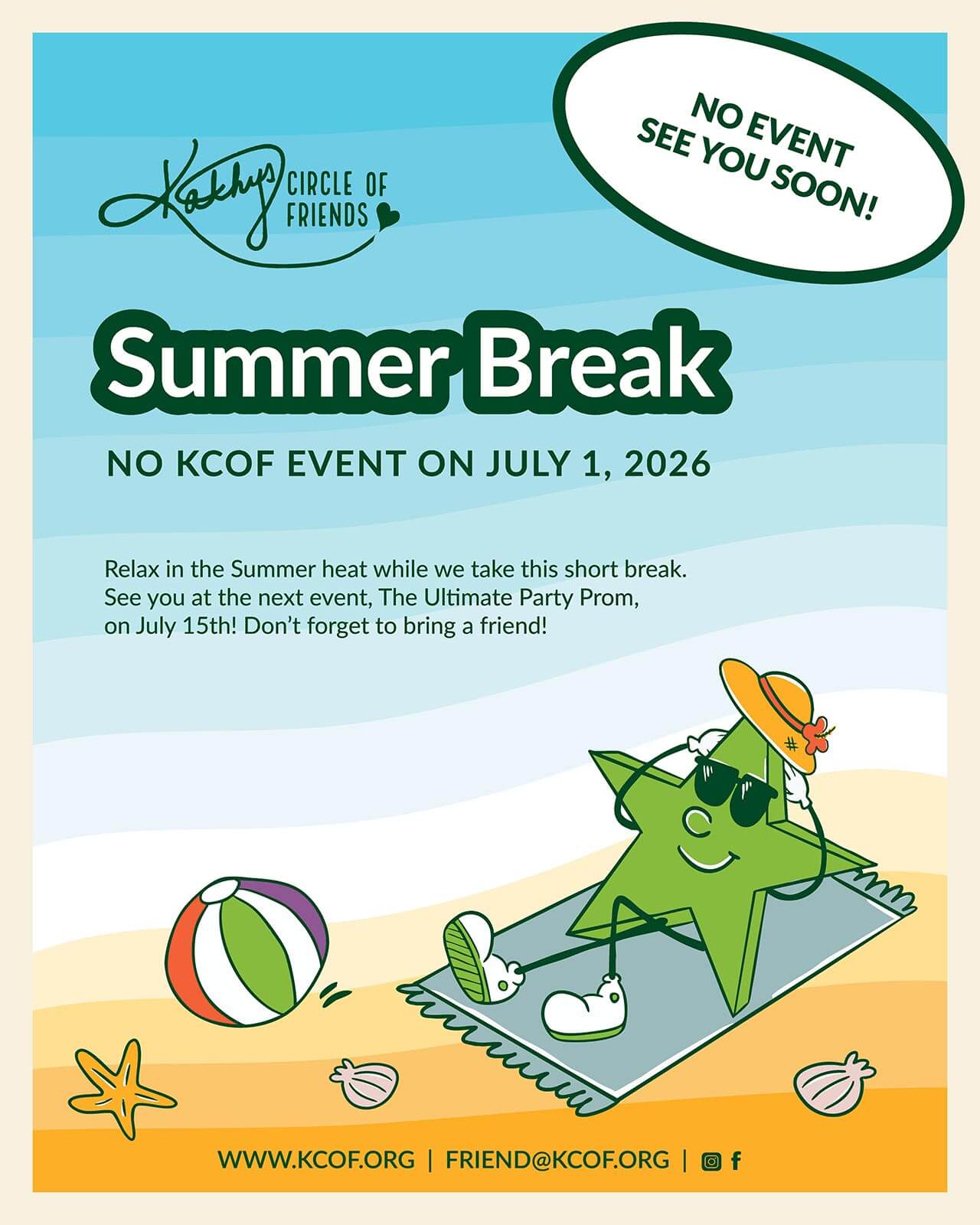 KCOF Summer Break Jul 1, 2026 - Kathy's Circle of Friends